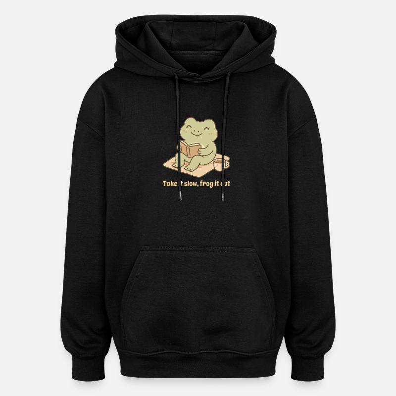 Reading Frog – Take it slow Design - Oversized Unisex Hoodie - black