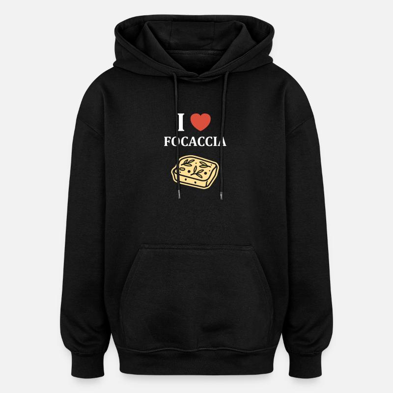 J adore focaccia illustration - Sweat à capuche oversize unisexe - noir
