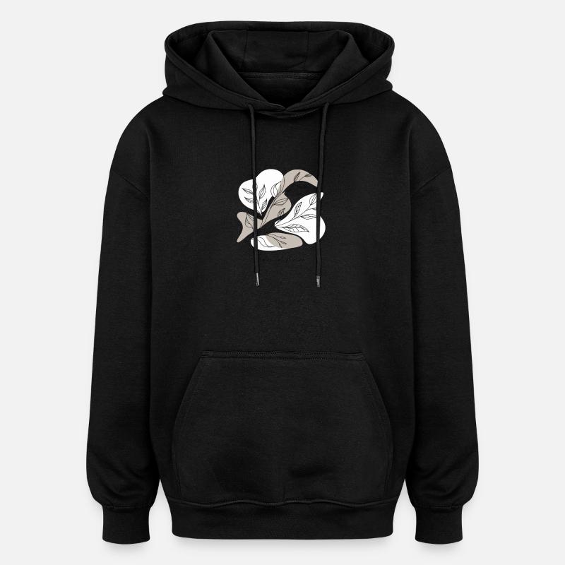 Dessin au trait botanique - Sweat à capuche oversize unisexe - noir