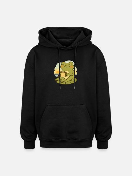 Frosch mit Kaffee – Morgenruhe Design - Oversized Unisex Hoodie - Schwarz