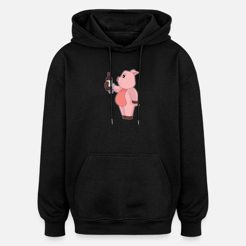 Pork Bottle Red Wine - Oversized Unisex Hoodie - black