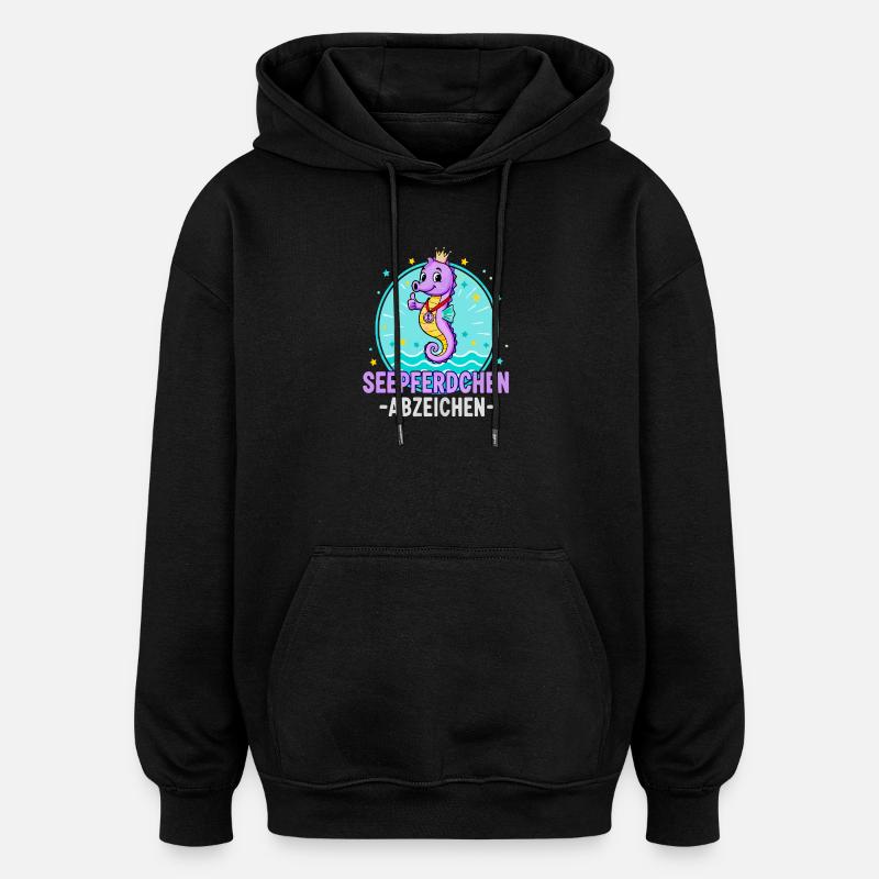 Seepferdchen Abzeichen Lila Schwimmen Kinder - Oversized Unisex Hoodie - Schwarz