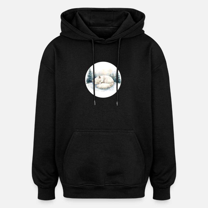 Polarfuchs Schneeschlaf Aquarell - Oversized Unisex Hoodie - Schwarz
