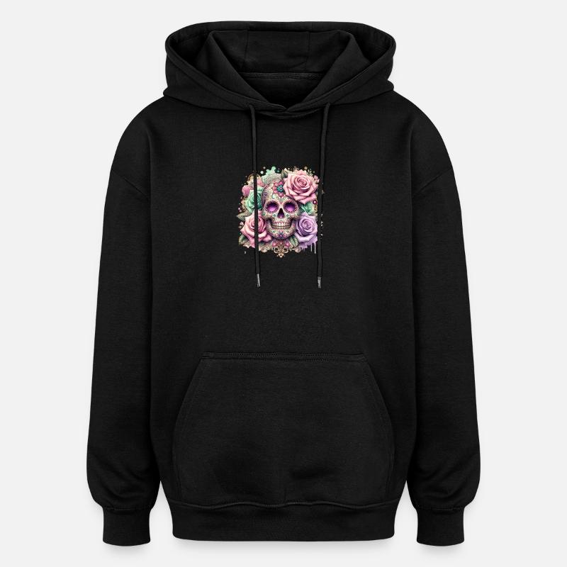 Fleurs Crâne Beauté Floraison - Sweat à capuche oversize unisexe - noir