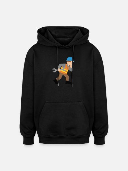 Construction site hero with wrench - Oversized Unisex Hoodie - black