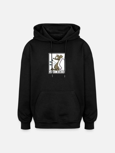 Funny darts comic motif. JUST DARTS - Oversized Unisex Hoodie - black