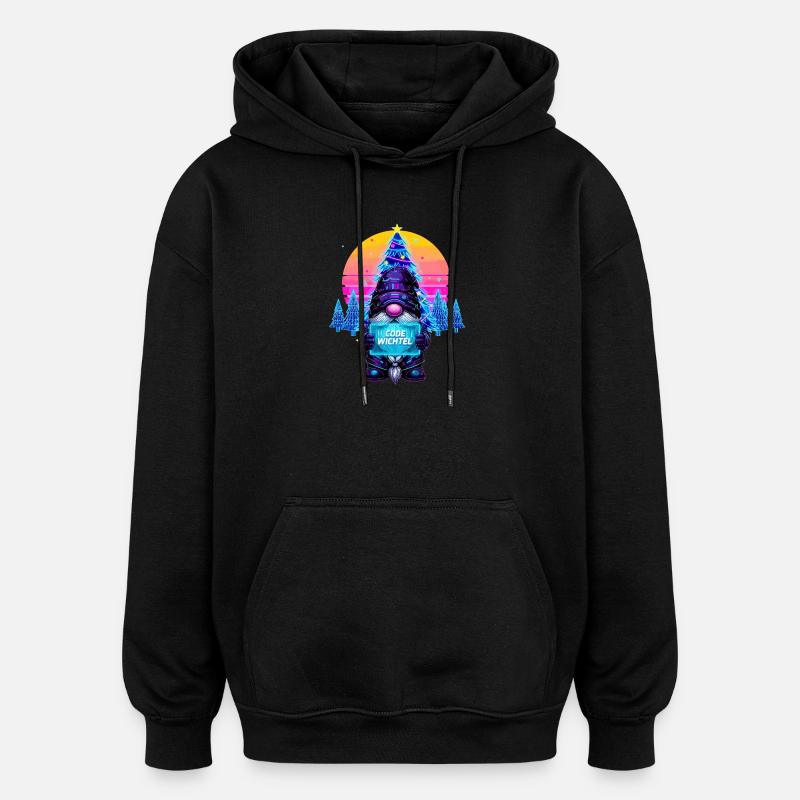 Cyberpunk Code Wichtel - Synthwave Xmas Nerd - Oversized Unisex Hoodie - Schwarz