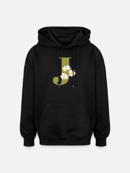 Letter j Green Daisies - Oversized Unisex Hoodie - black