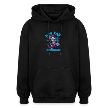 Licorne de rébellion punk rock - Sweat à capuche oversize unisexe - noir - Devant - Noah (186cm)