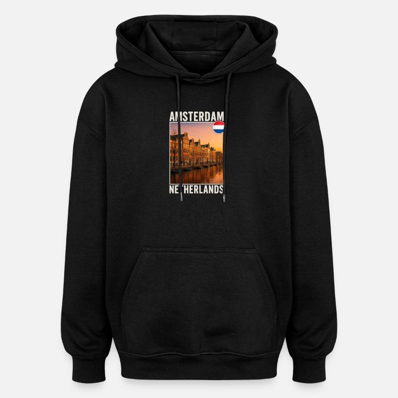 Amsterdam - Sweat à capuche oversize unisexe - noir