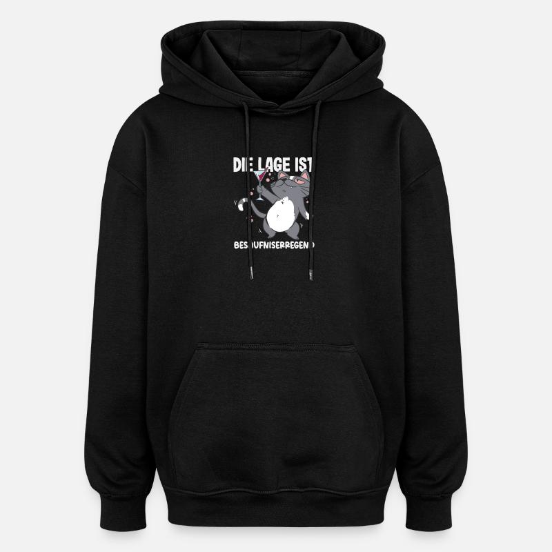 The situation is drunken, cat - Oversized Unisex Hoodie - black