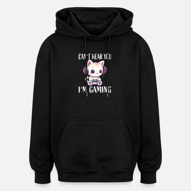 Cat Gaming While Gaming - Oversized Unisex Hoodie - black