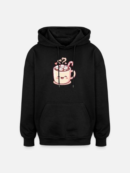 Cuddle mug with marshmallows & candy cane - Oversized Unisex Hoodie - black