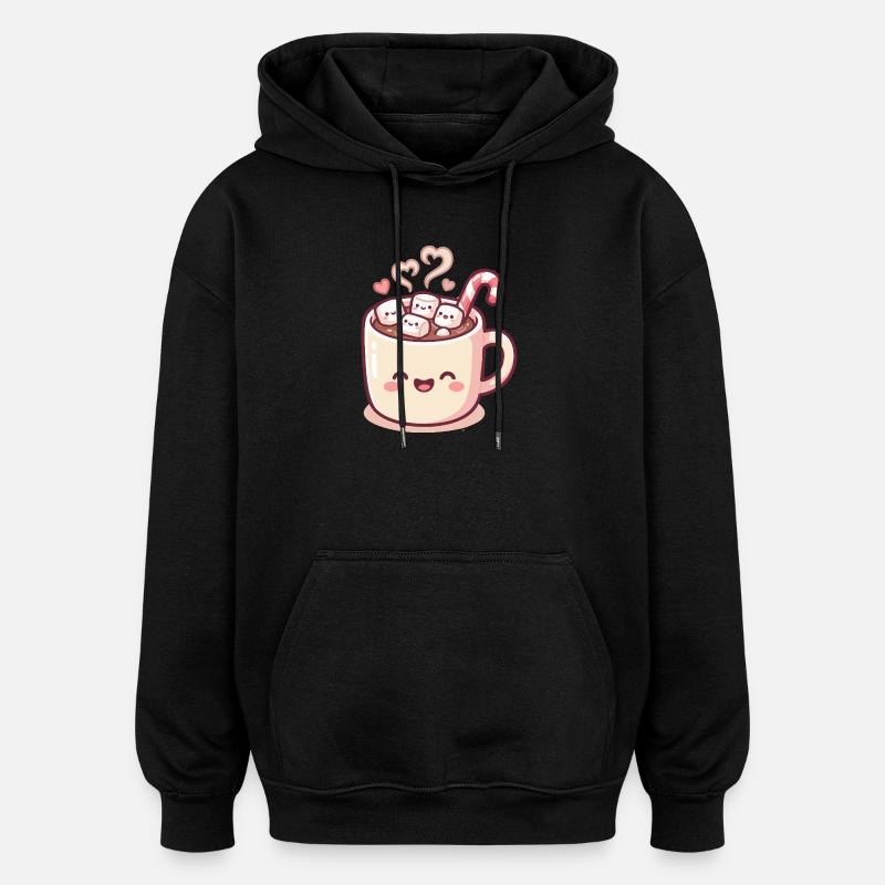 Cuddle mug with marshmallows & candy cane - Oversized Unisex Hoodie - black