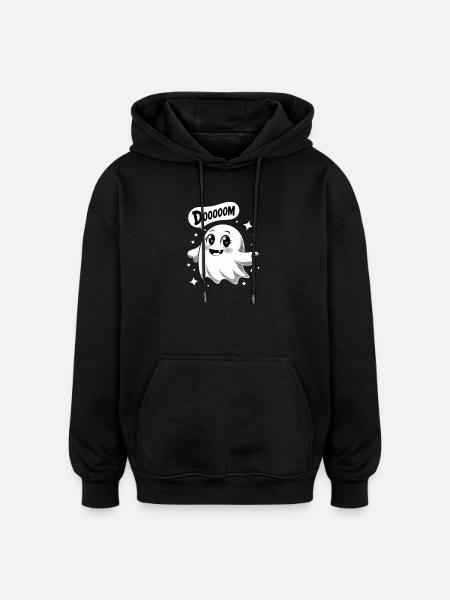 DOOOOOM Cute Kawaii Ghost Funny Cute - Oversized Unisex Hoodie - black