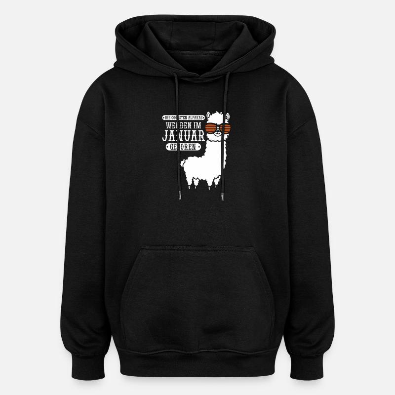 Anniversaire de janvier : Alpaga Drôle - Sweat à capuche oversize unisexe - noir