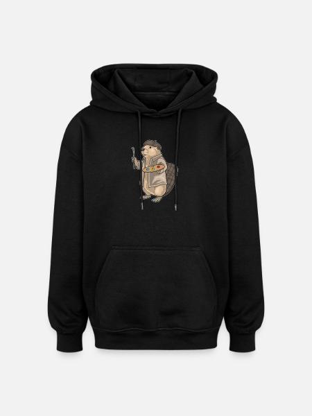 Beaver Painter Brush Painting - Oversized Unisex Hoodie - black