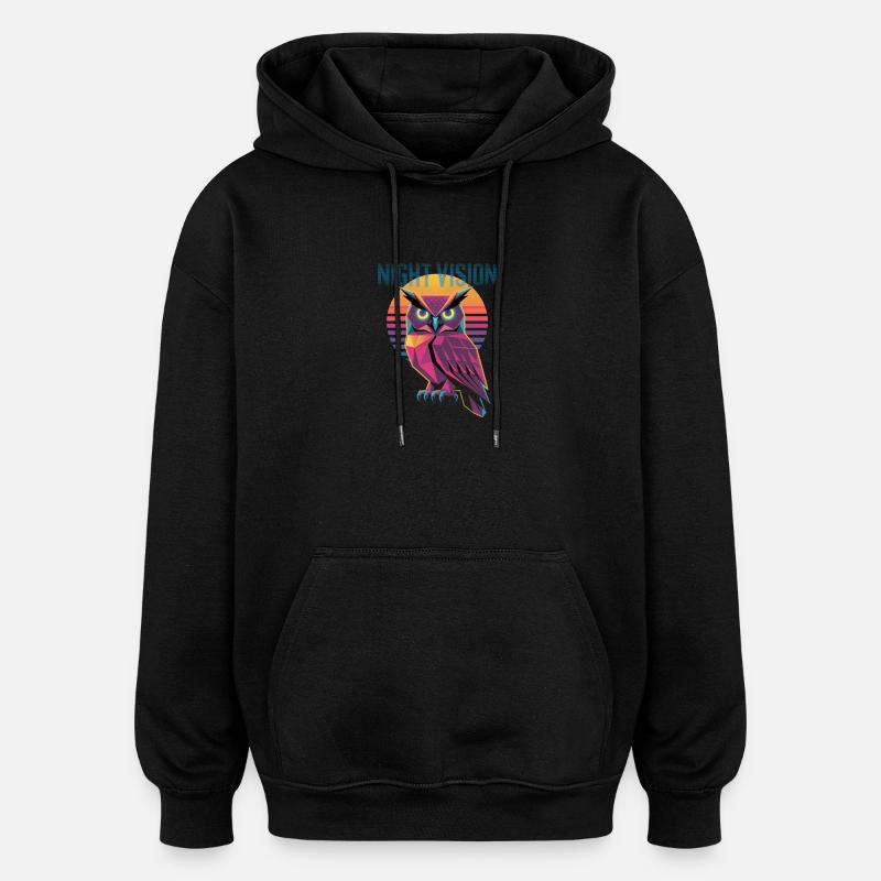 Night Vision Eule Retro Synthwave Sunset - Oversized Unisex Hoodie - Schwarz