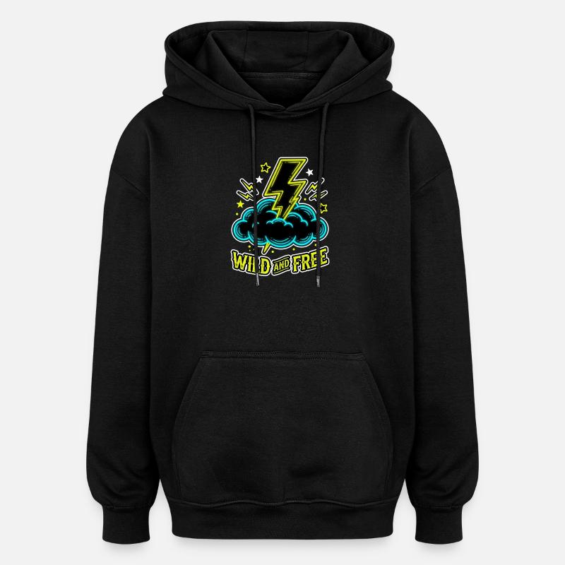 Wild And Free Blitz Wolke - Oversized Unisex Hoodie - Schwarz