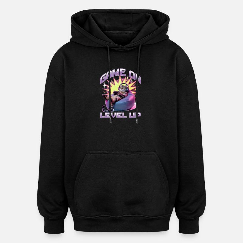 Chat gamer drôle - Sweat à capuche oversize unisexe - noir