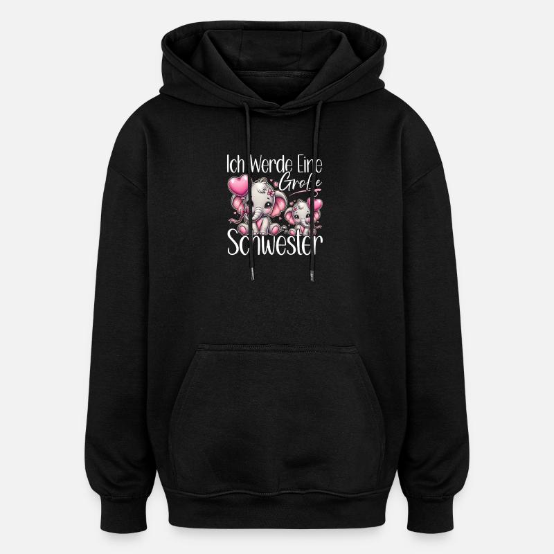 Große Schwester Elefanten Älteres Geschwisterkind - Oversized Unisex Hoodie - Schwarz