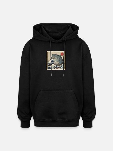 Kaiju-kattemonster i det japanske bølgehav - Oversize unisex hoodie - sort
