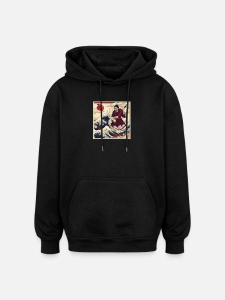Samurai Teacher F Notes Tsunami Wave - Oversized Unisex Hoodie - black