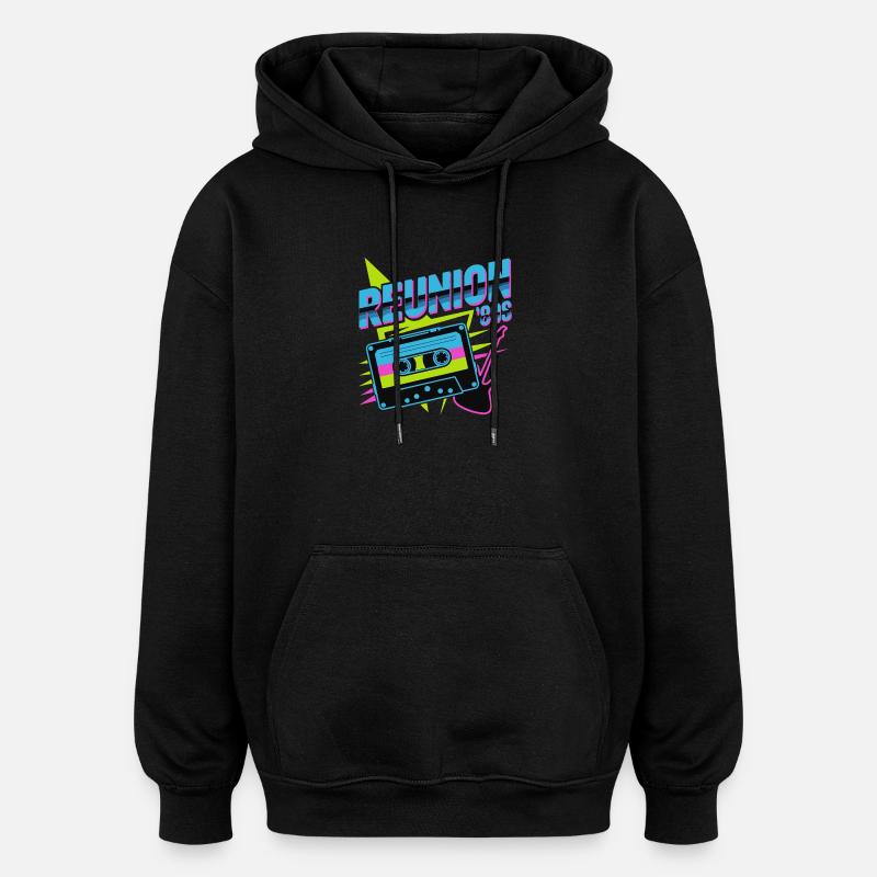 Retro Reunion '80s Neon Cassette - Sweat à capuche oversize unisexe - noir