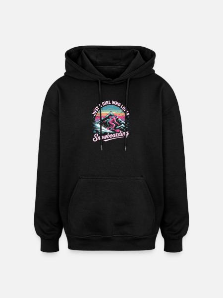 Retro snowboarding: Girl loves the slopes - Oversized Unisex Hoodie - black