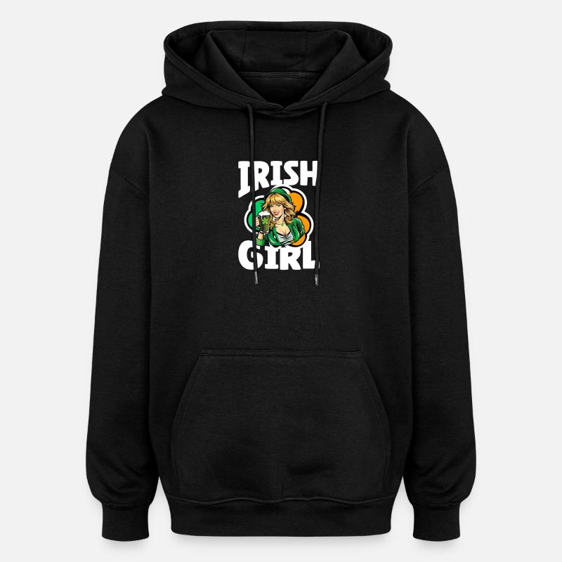 Fille irlandaise avec trèfle vert - Sweat à capuche oversize unisexe - noir
