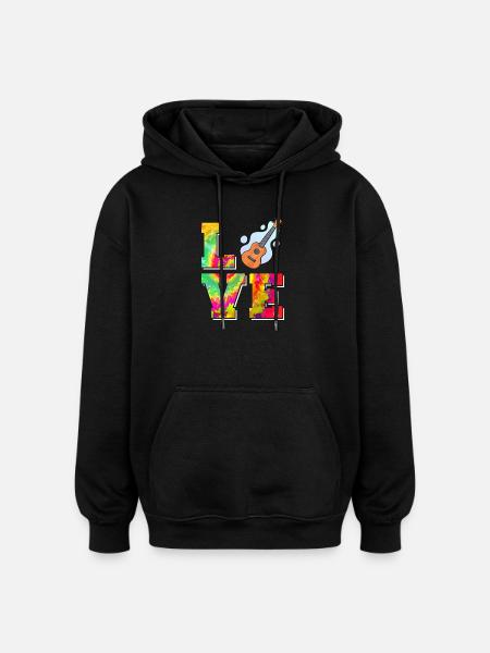 Hawaiian Ukulele Uke Tie Dye Love - Oversized Unisex Hoodie - black