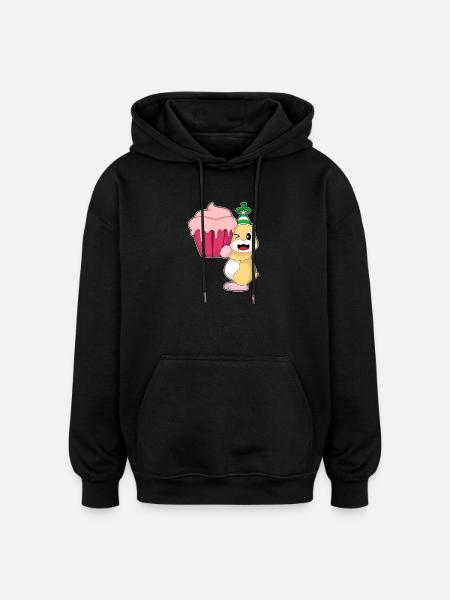Hamster Birthday Cupcake - Oversized Unisex Hoodie - black