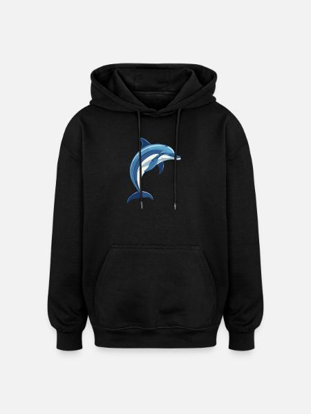 Blauer Delfin springt aus dem Wasser - Oversized Unisex Hoodie - Schwarz