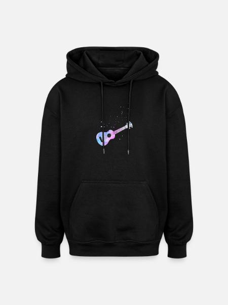 Aquarelle ukulélé hawaïen - Sweat à capuche oversize unisexe - noir
