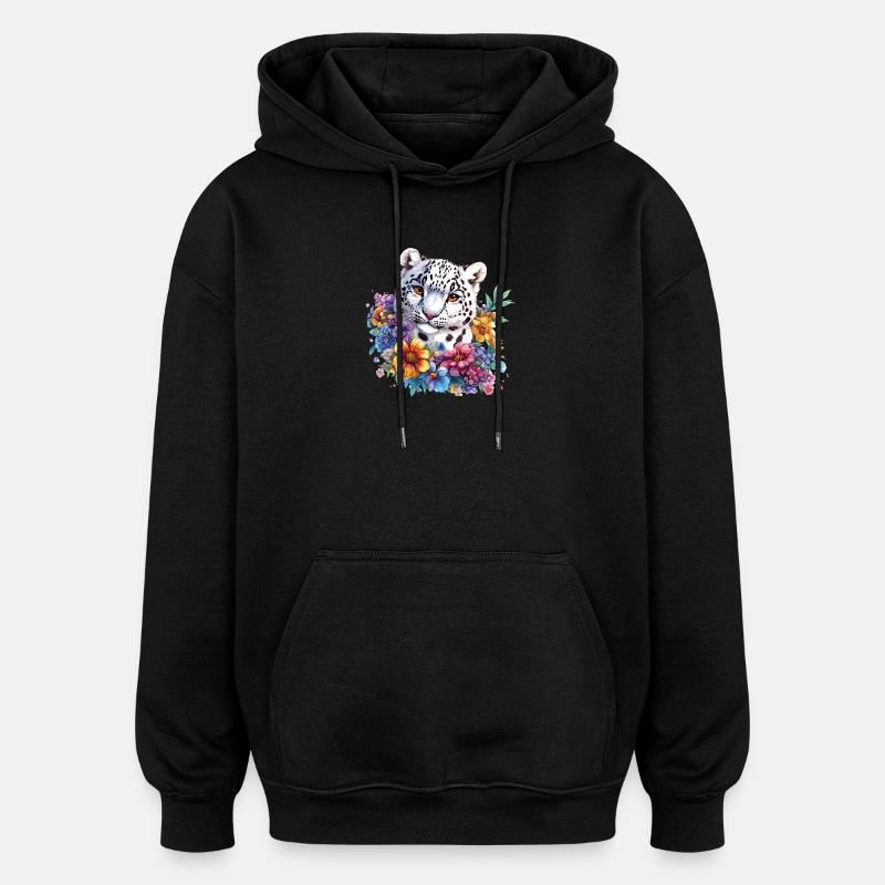 Magie des Fleurs de Léopard - Sweat à capuche oversize unisexe - noir