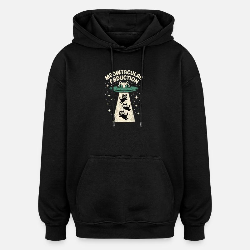 Funny Cat Alien Abduction - Oversized Unisex Hoodie - black