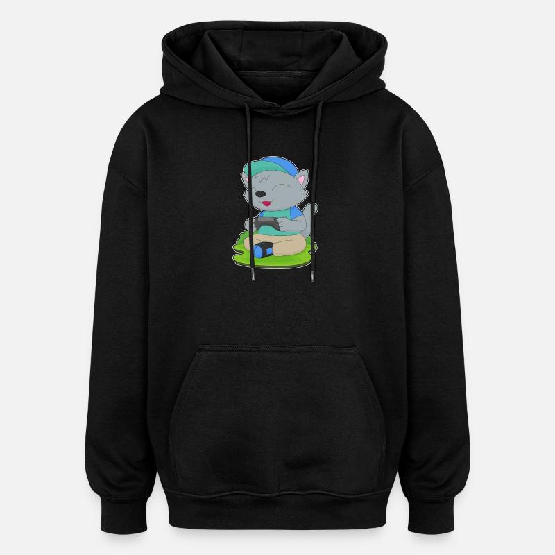 Cat Gamer Controller - Oversized Unisex Hoodie - black