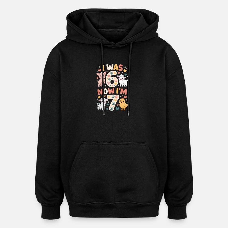 Anniversaire 7 ans : Imprimé animal - Sweat à capuche oversize unisexe - noir