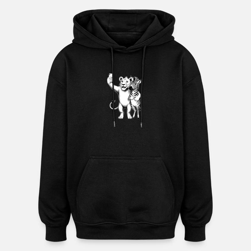 Lion et zèbre - Sweat à capuche oversize unisexe - noir