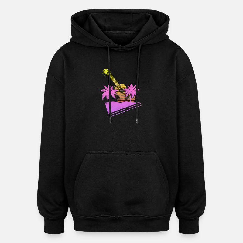 Hawaiian Ukulele Uke Retro 80s 90s - Oversized Unisex Hoodie - Schwarz