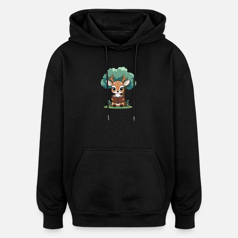 Lesender Hirsch im Wald - Oversized Unisex Hoodie - Schwarz