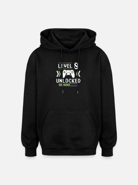 8th Birthday Gamer Level 8 - Oversized Unisex Hoodie - black