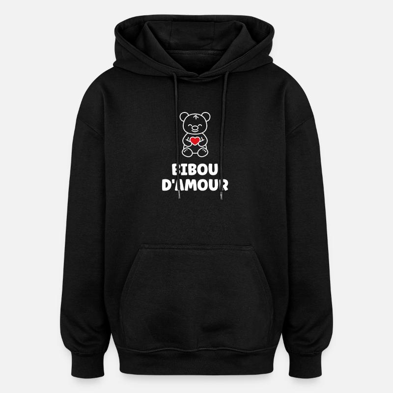 Bibou d'Amour Ourson Coeur - Sweat à capuche oversize unisexe - noir