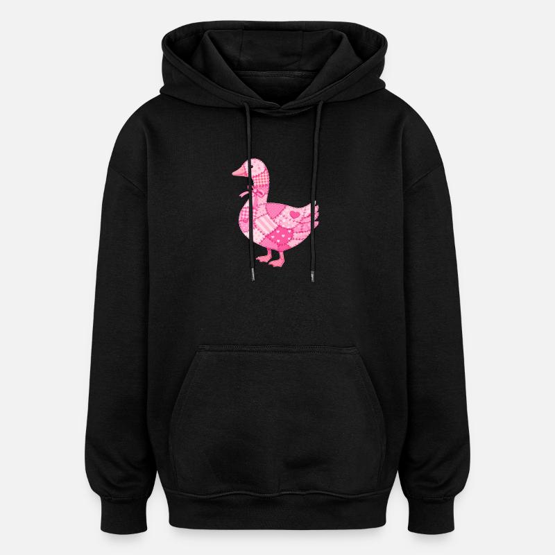 Patchwork Duck Pink - Oversized Unisex Hoodie - black