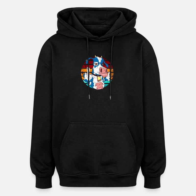 Cow with middle finger in rainbow - Oversized Unisex Hoodie - black