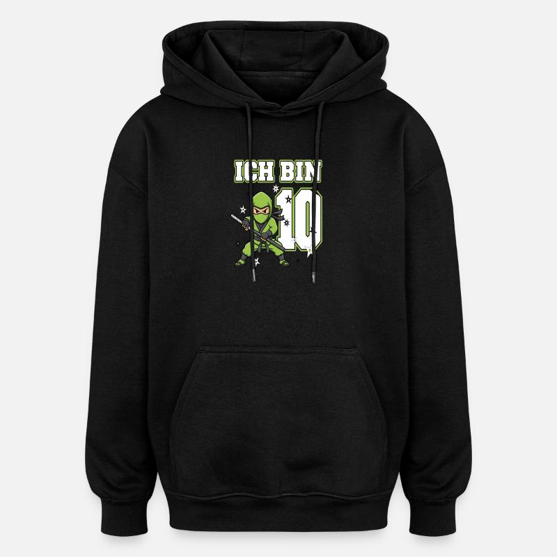 Jag är 10 Ninja 10-års-grön - Oversized luvtröja unisex - svart