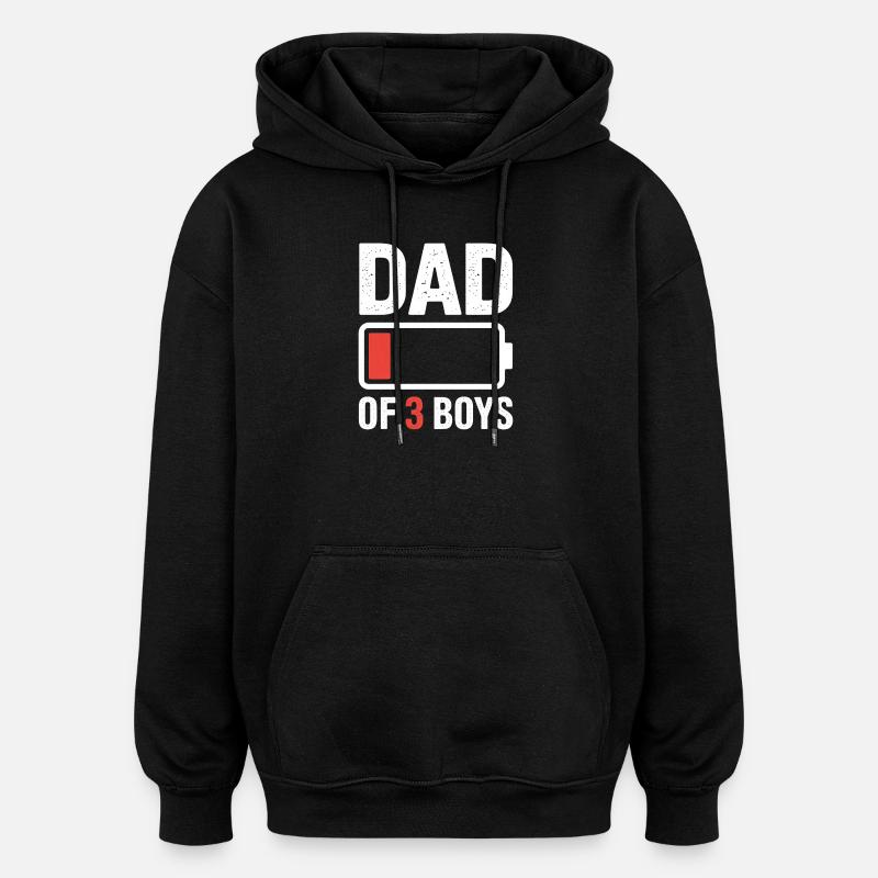 Papa de 3 garçons Batterie faible - Sweat à capuche oversize unisexe - noir
