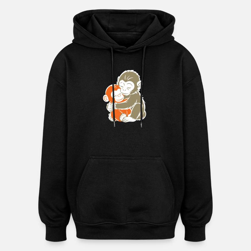Hugging Monkey Duo - Oversized Unisex Hoodie - black