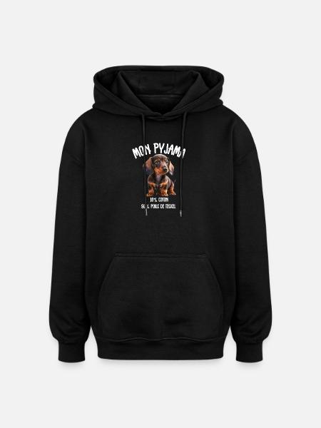 Pyjama Chien Teckel Drôle  - Sweat à capuche oversize unisexe - noir