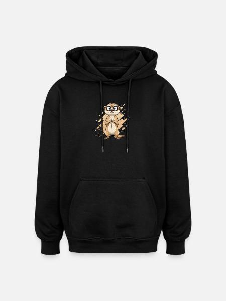 Caricature de Suricate Douteuse - Sweat à capuche oversize unisexe - noir